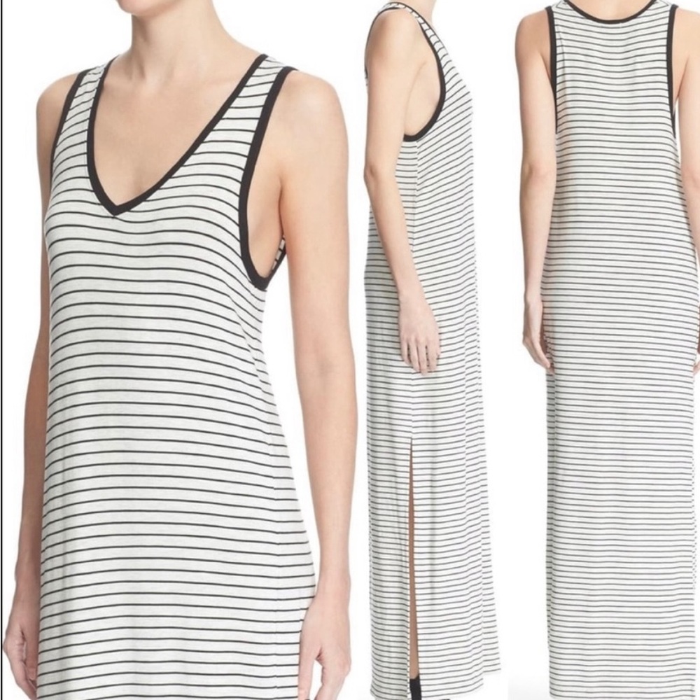 ATM Striped V-neck Jersey Maxi Dress, size M